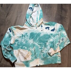 Nike Tye Dye Hoodie XS Preowned Crop Teal White Womens NWOT